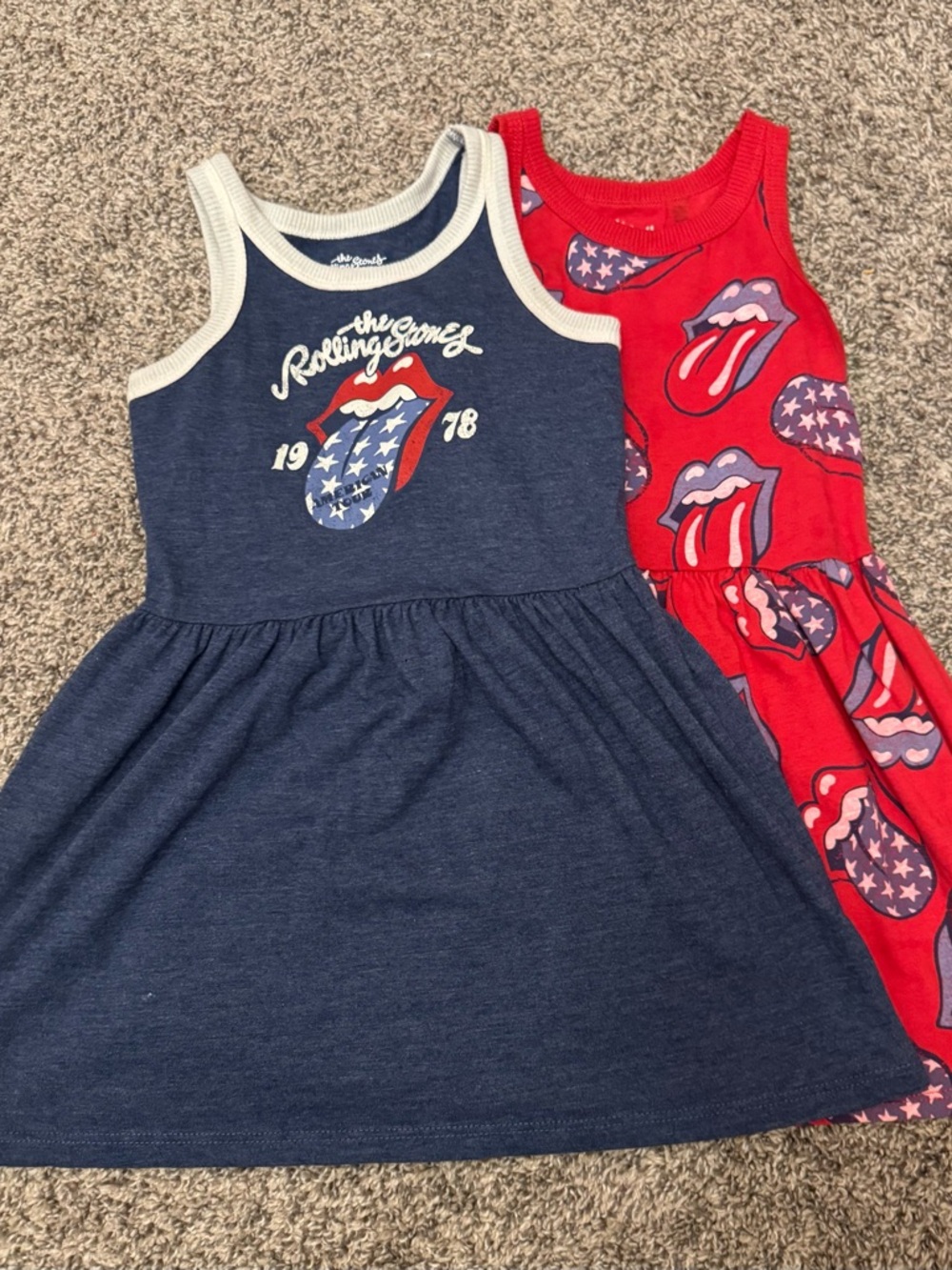the Rolling Stones Kids' Tank Dresses in Navy and Red